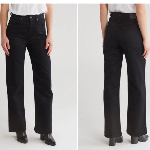 Ag Adriano Goldschmied Denim - AG Women's Jeans Kora High Rise Wide Leg Jeans in Deep Black Wash size 25